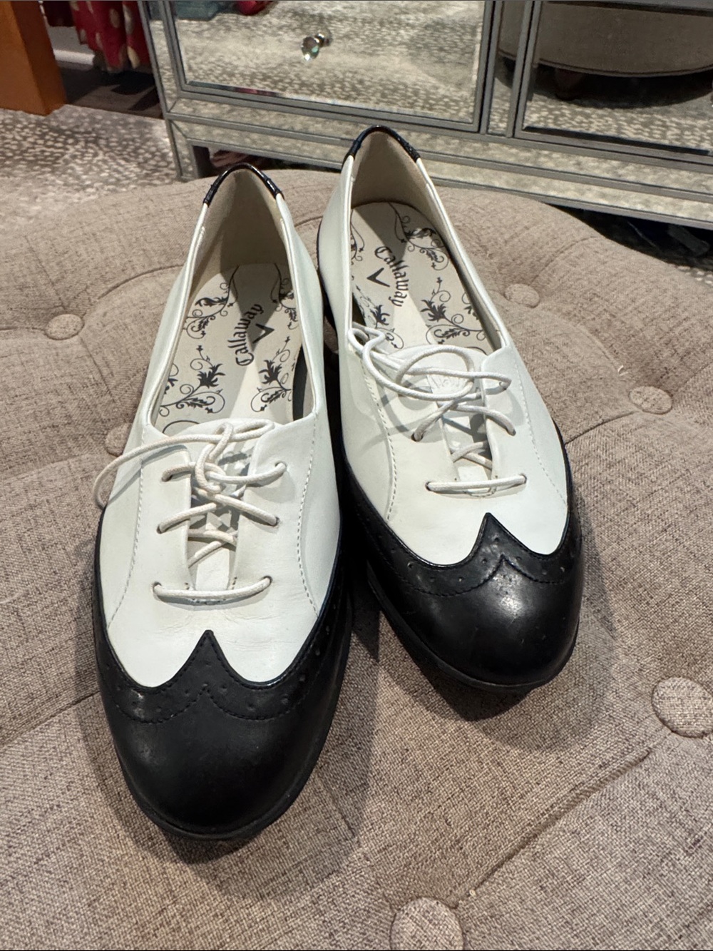 Callaway Two-Tone White and Black Lace-Up Women's Flats